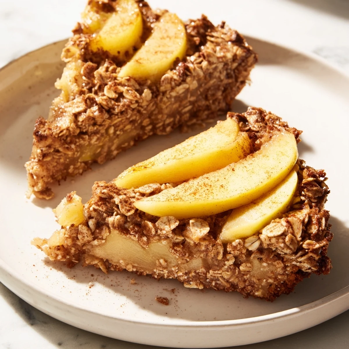 Golden-brown Warm Cinnamon Oat Apple Crisp bubbling hot after baking, perfect with vanilla ice cream.