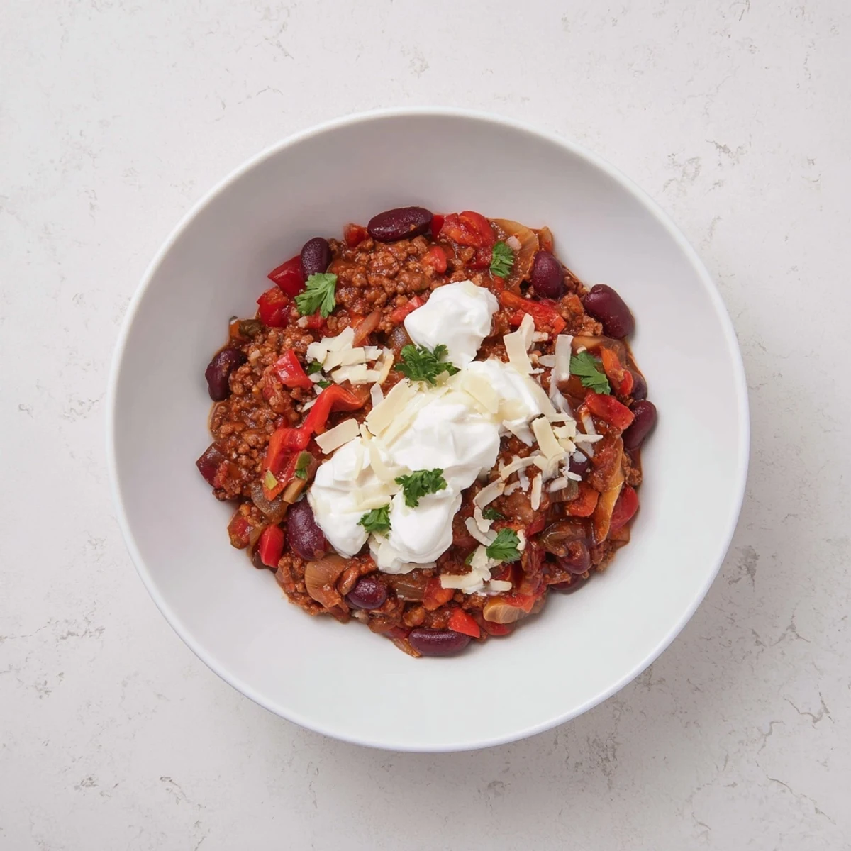 Close-up of hearty Slow Cooker Beef & Shallot Chili offering a comforting aroma with tender beef.
