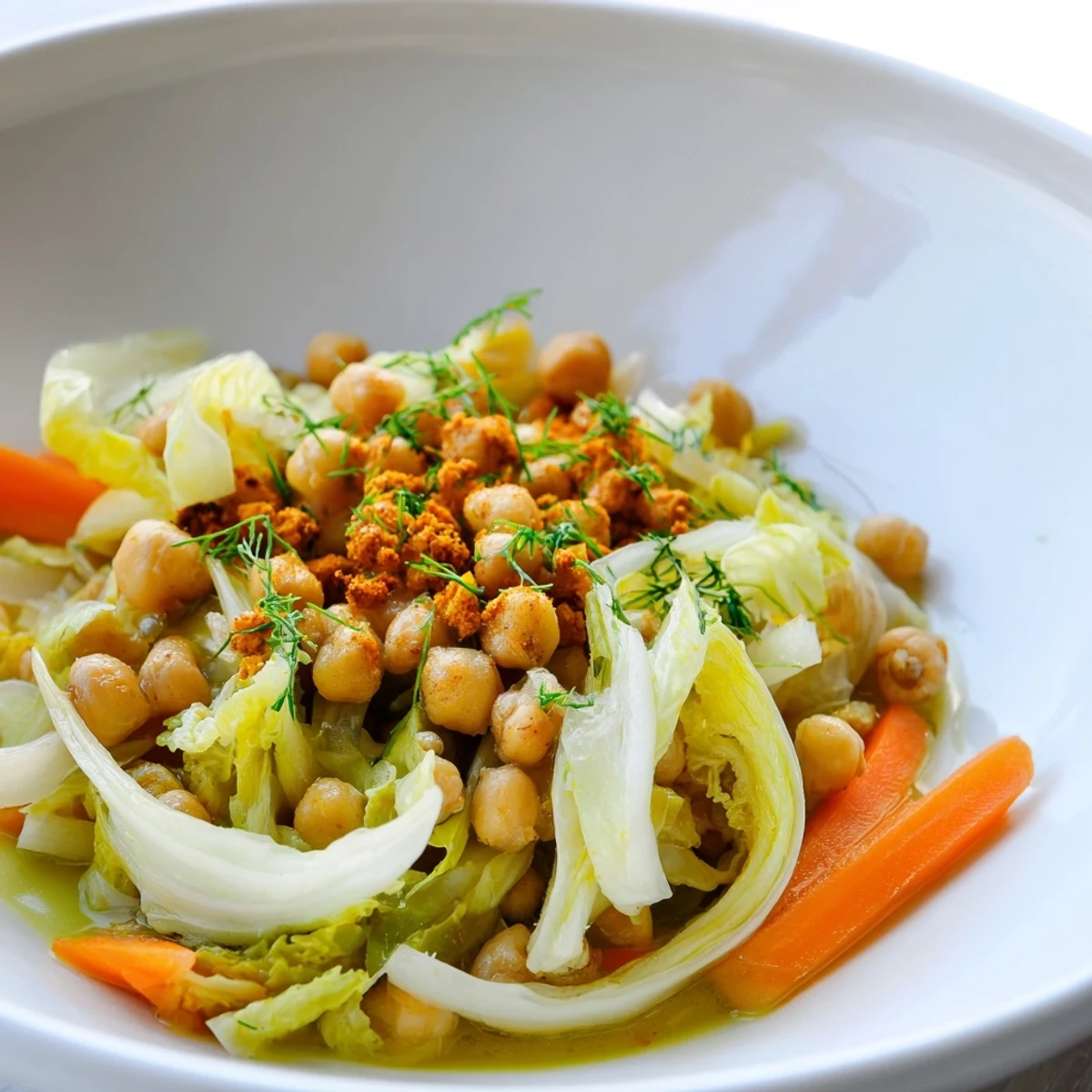 Hearty Chicken Kale Soup, ready to eat, with crispy chickpeas adding a delightful texture and flavor.