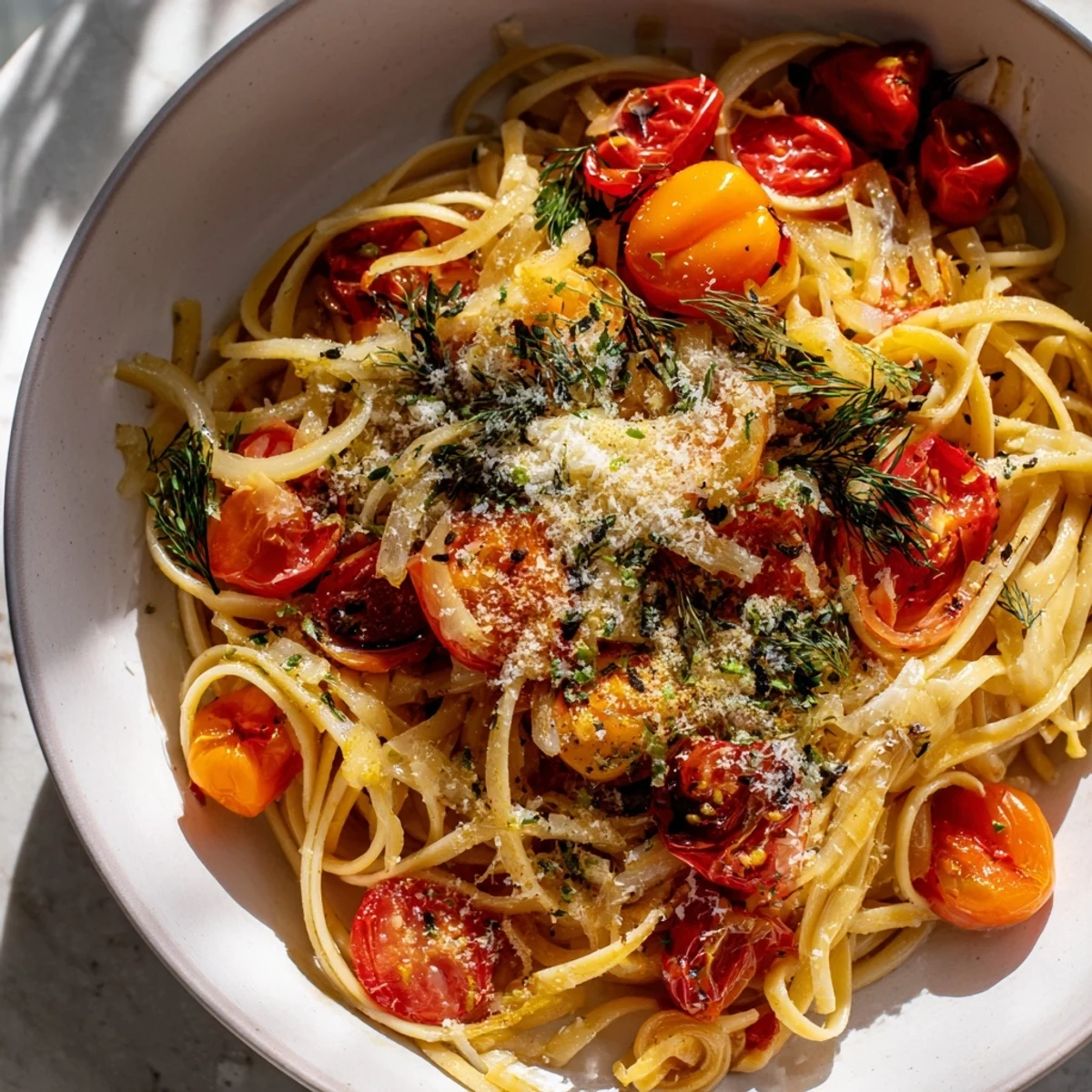 This one-pan meal showcases the delightful Cozy Fireplace Tomato Basil Pasta, perfect for a warming Italian dinner.