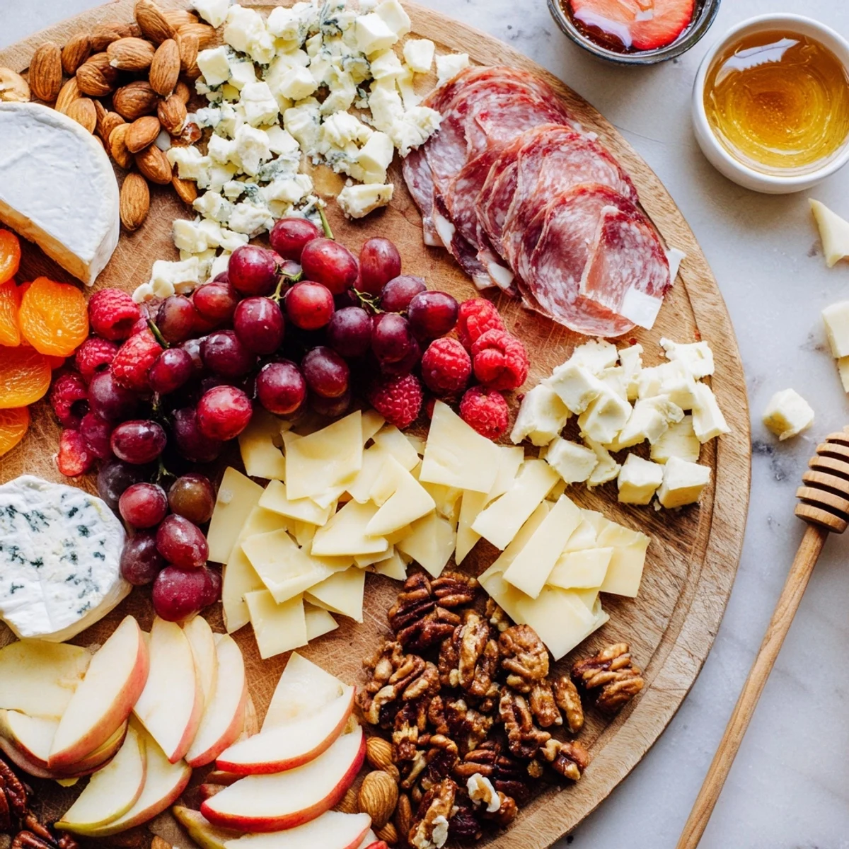 Lace & Pearls Elegant Board with creamy Brie next to crisp slices of apple, ideal for entertaining.