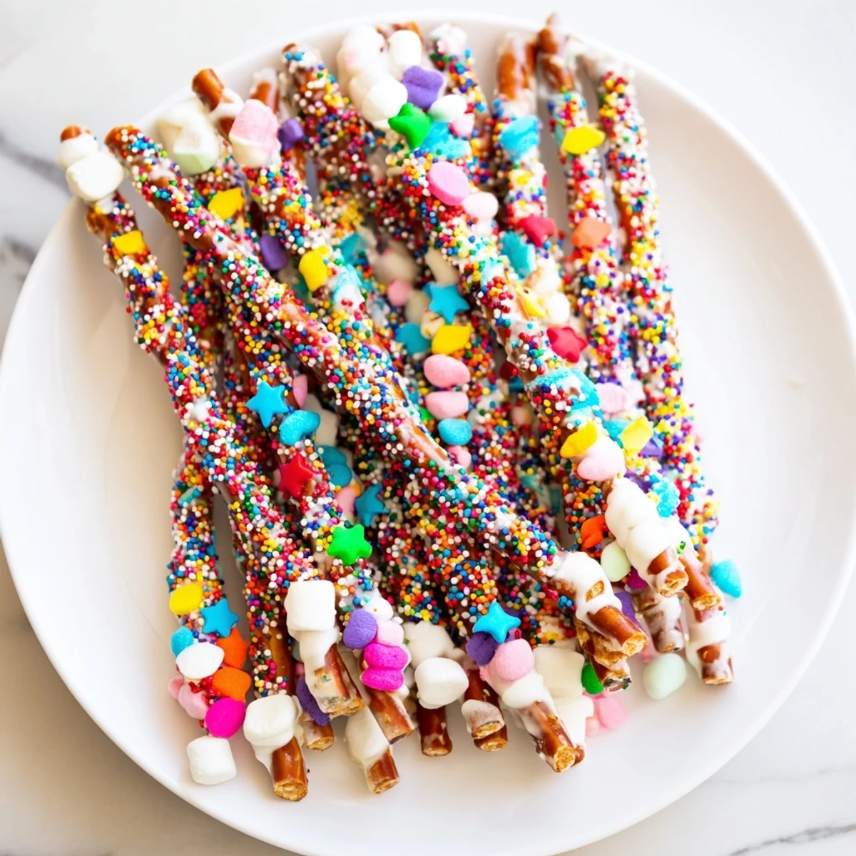 Image of colorful Magical Wand Candy Board, with chocolate dipped pretzels and vibrant candies.