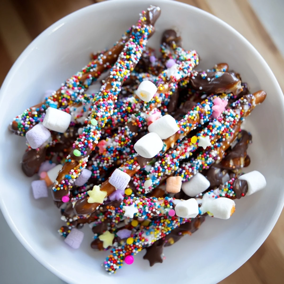 A delightful Magical Wand Candy Board, showing chocolate-covered pretzel wands with colorful toppings for dessert.