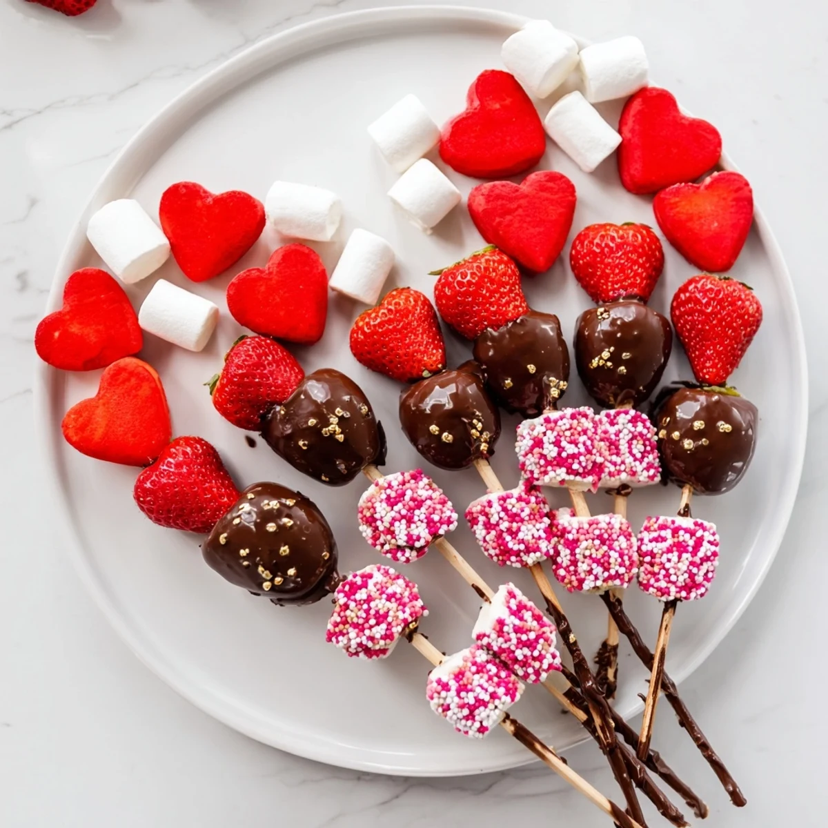 Enjoy the beautiful presentation of this Cupid's Arrow Candy Tray with assorted chocolate dipped treats and festive candies.
