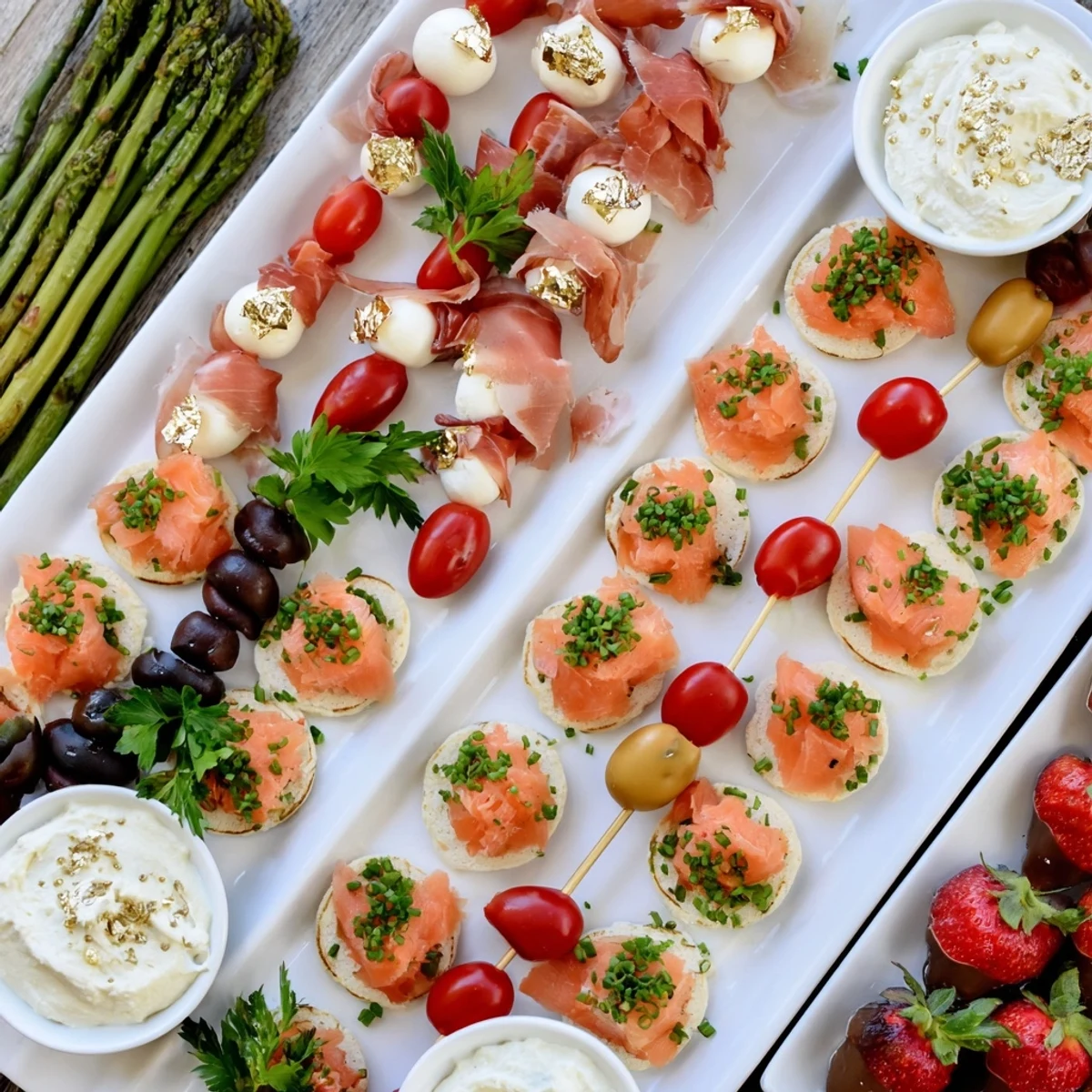 Happy New Year 2026 Platter overflowing with colorful appetizers, dips, and desserts ready to enjoy.
