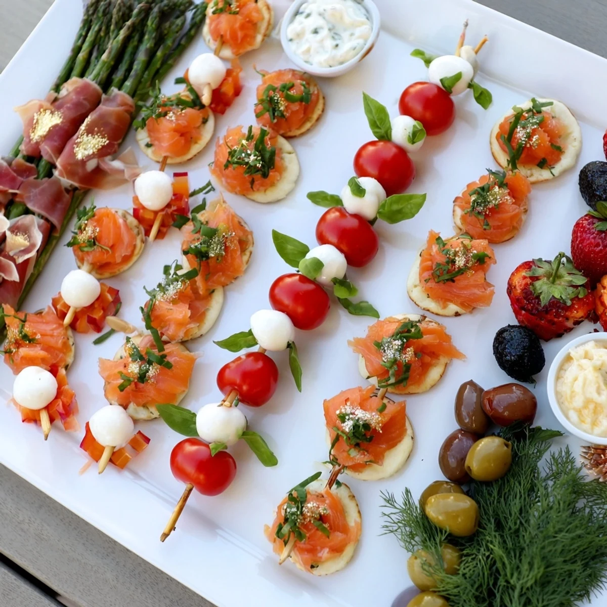 A beautifully arranged Happy New Year 2026 Platter showcasing savory bites and sweet treats for celebration.