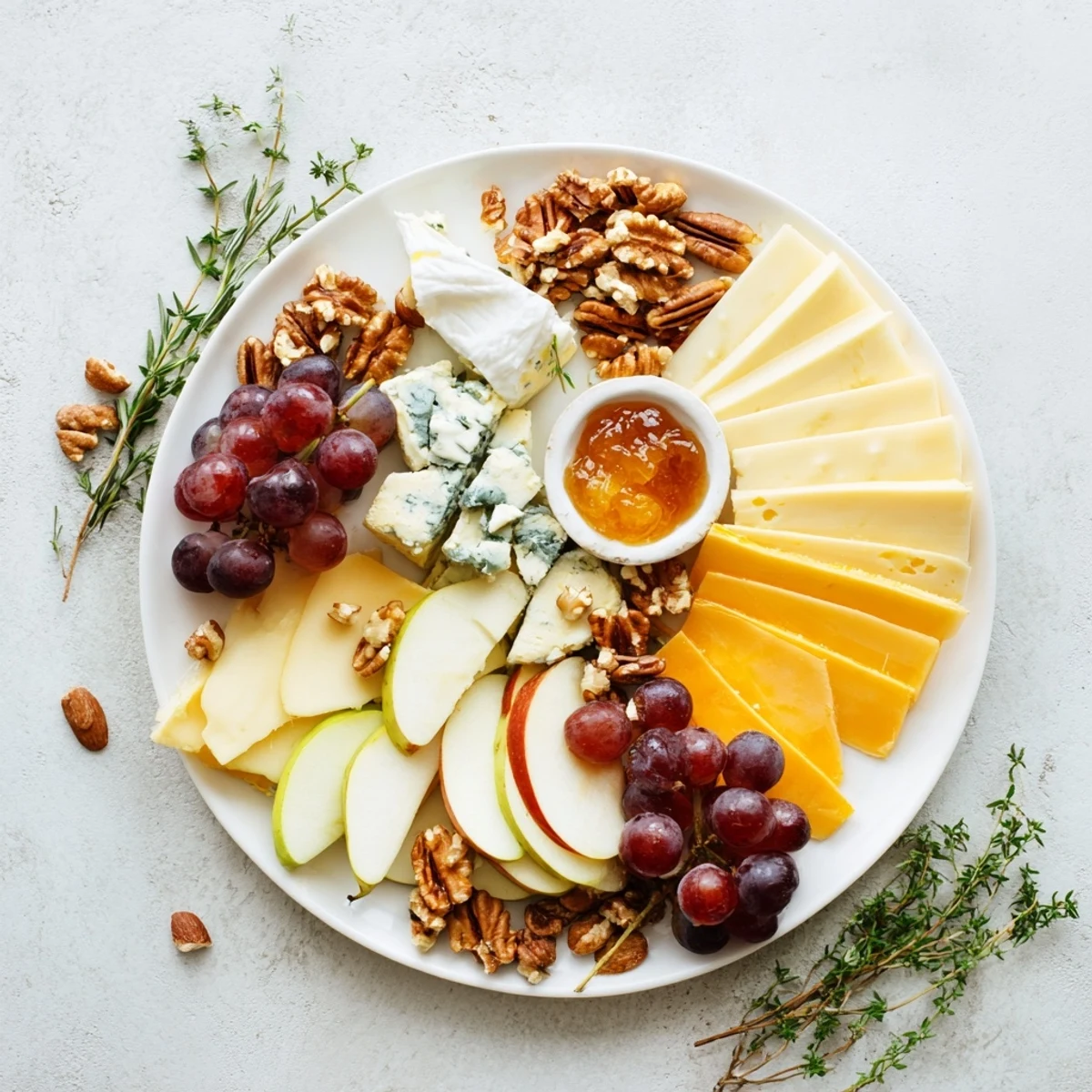 This cozy Seasonal Platter: Winter Cabin Cheese Display features a rustic wooden board piled high with delicious cheeses and fruit.