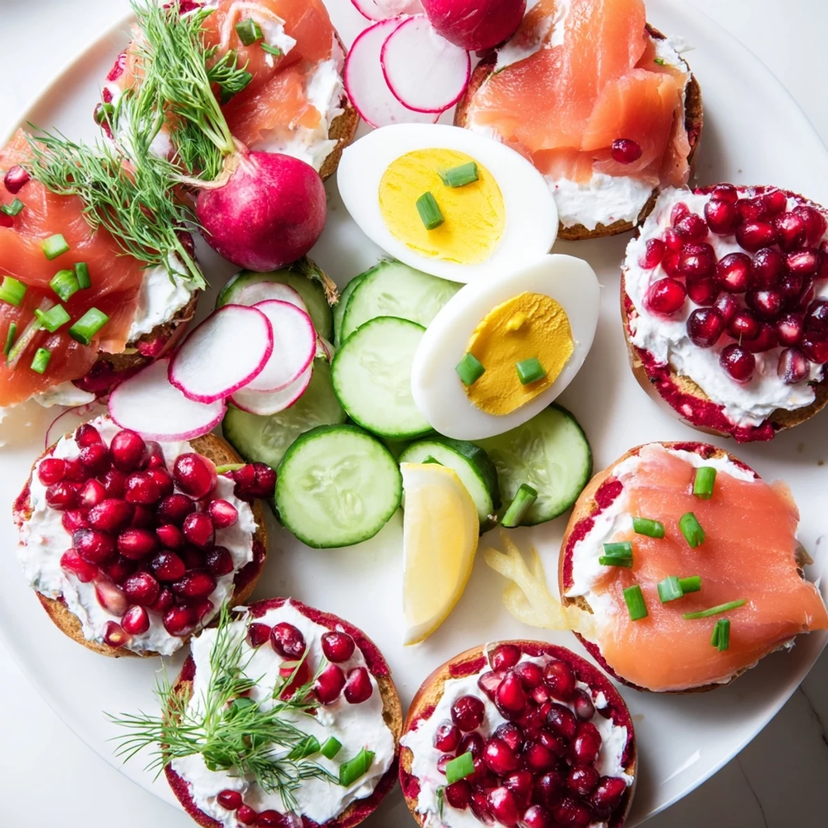 Enjoy a festive Cranberry Sleigh Bagel Board; expect cranberry-filled bagels, cream cheese, and smoked salmon slices.