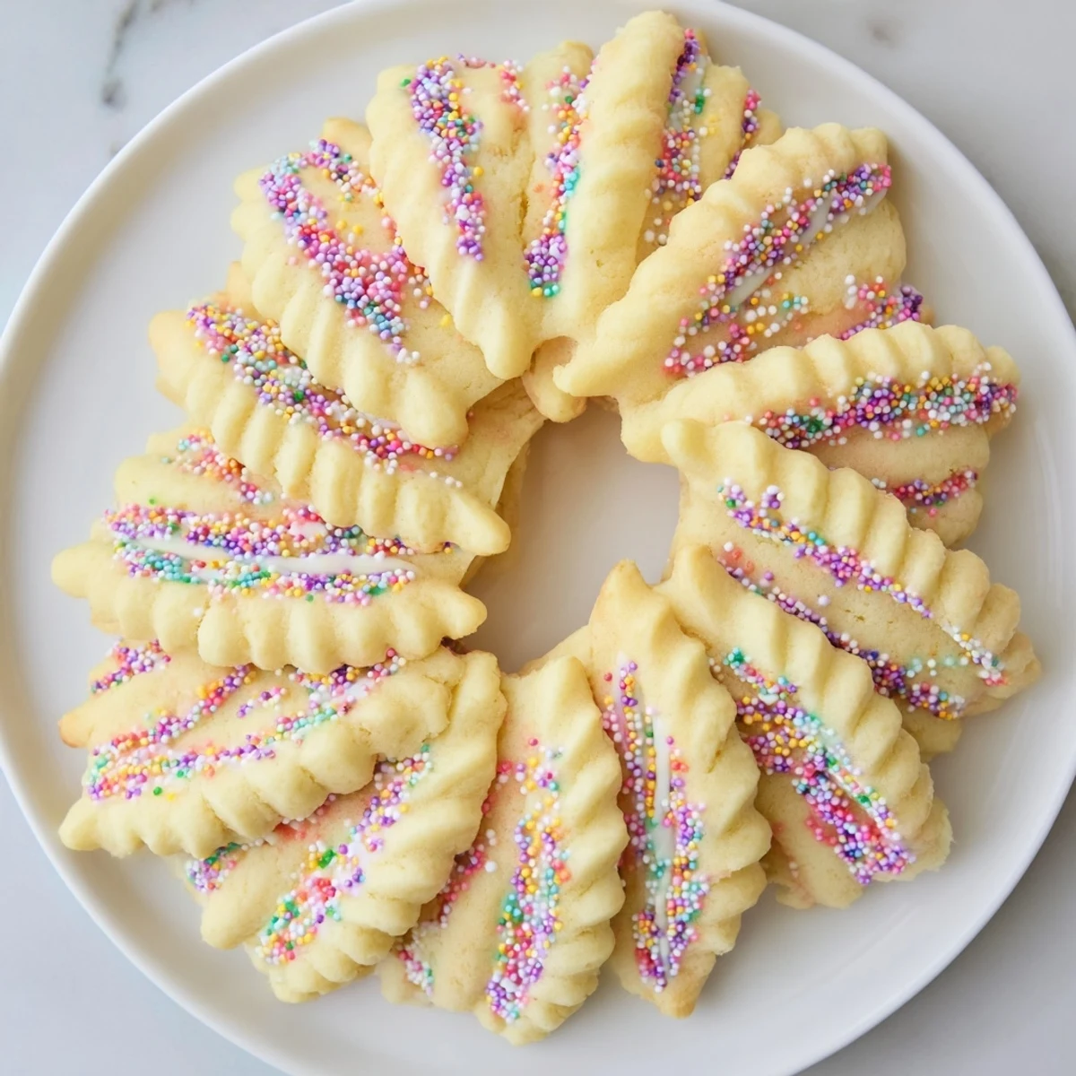 Festive fan-shaped Spritz Cookies, a delicious German-American dessert perfect for the holidays.