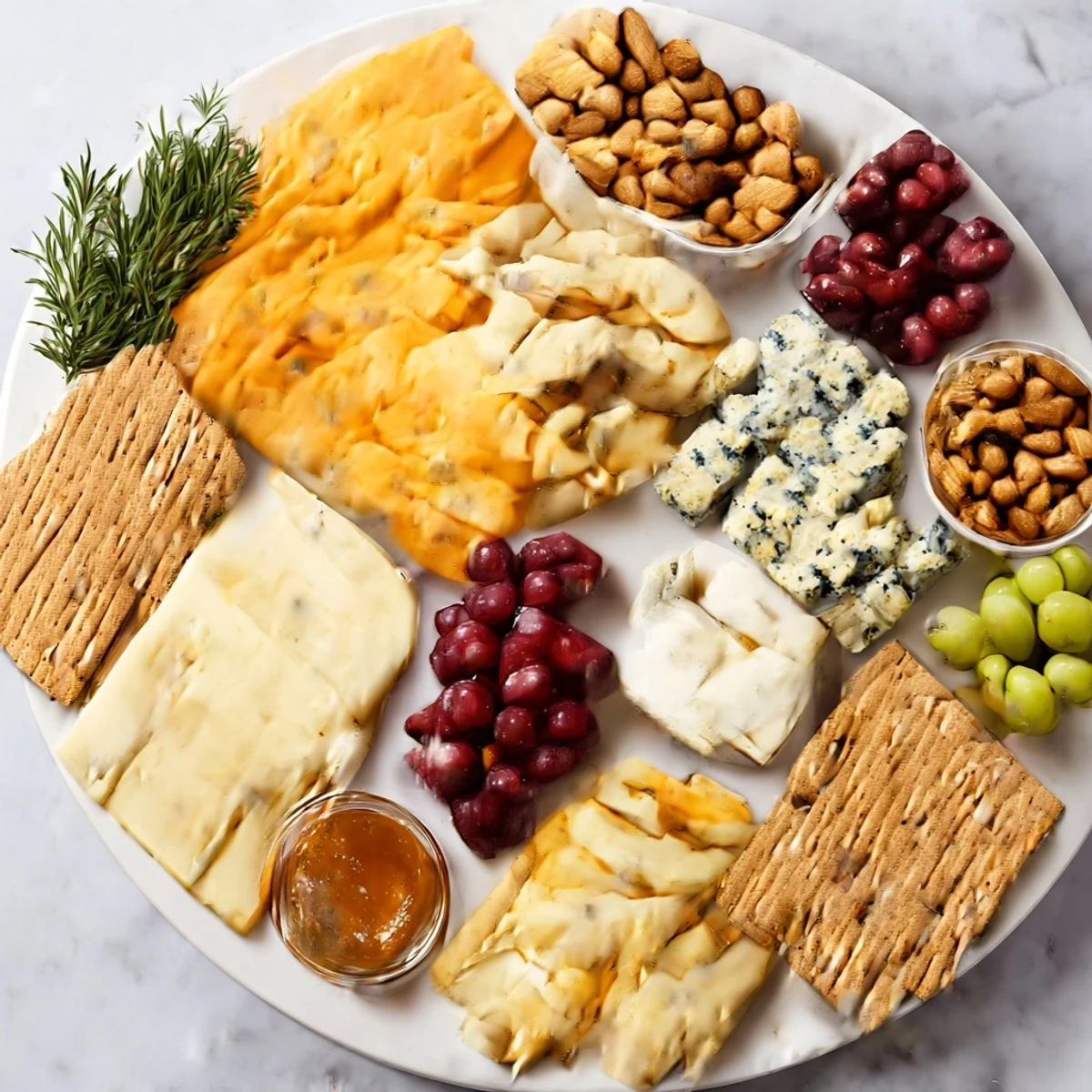 Picture this: a bountiful Housewarming Open House Spread with cheeses, crackers, and tasty accompaniments.