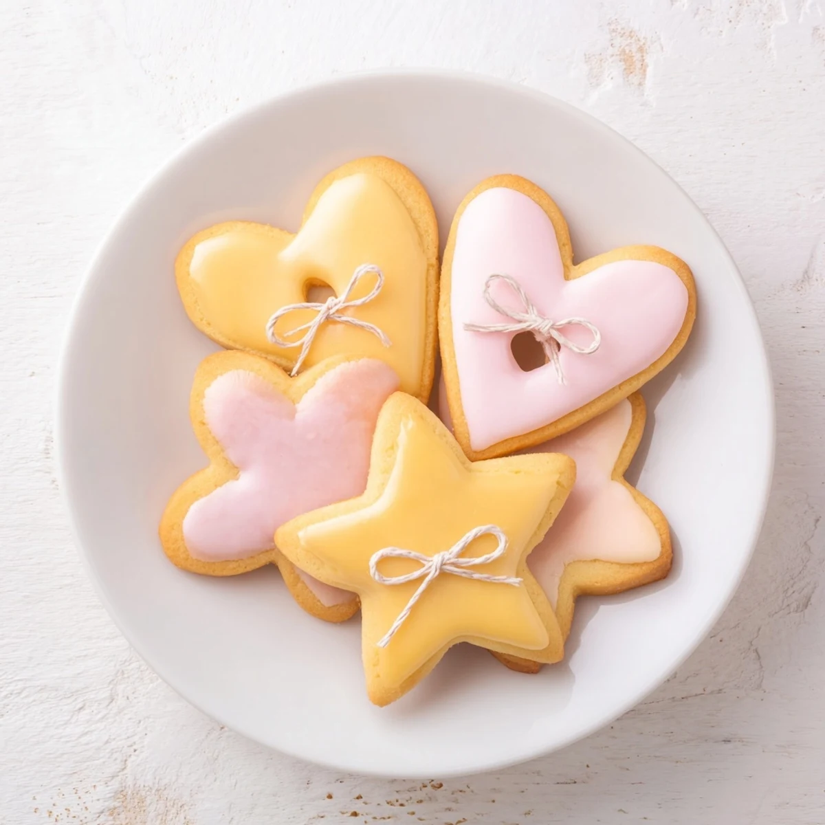 Golden-baked Mignonneries Coeurs et Étoiles, heart and star cookies, ready to be iced and ribboned.