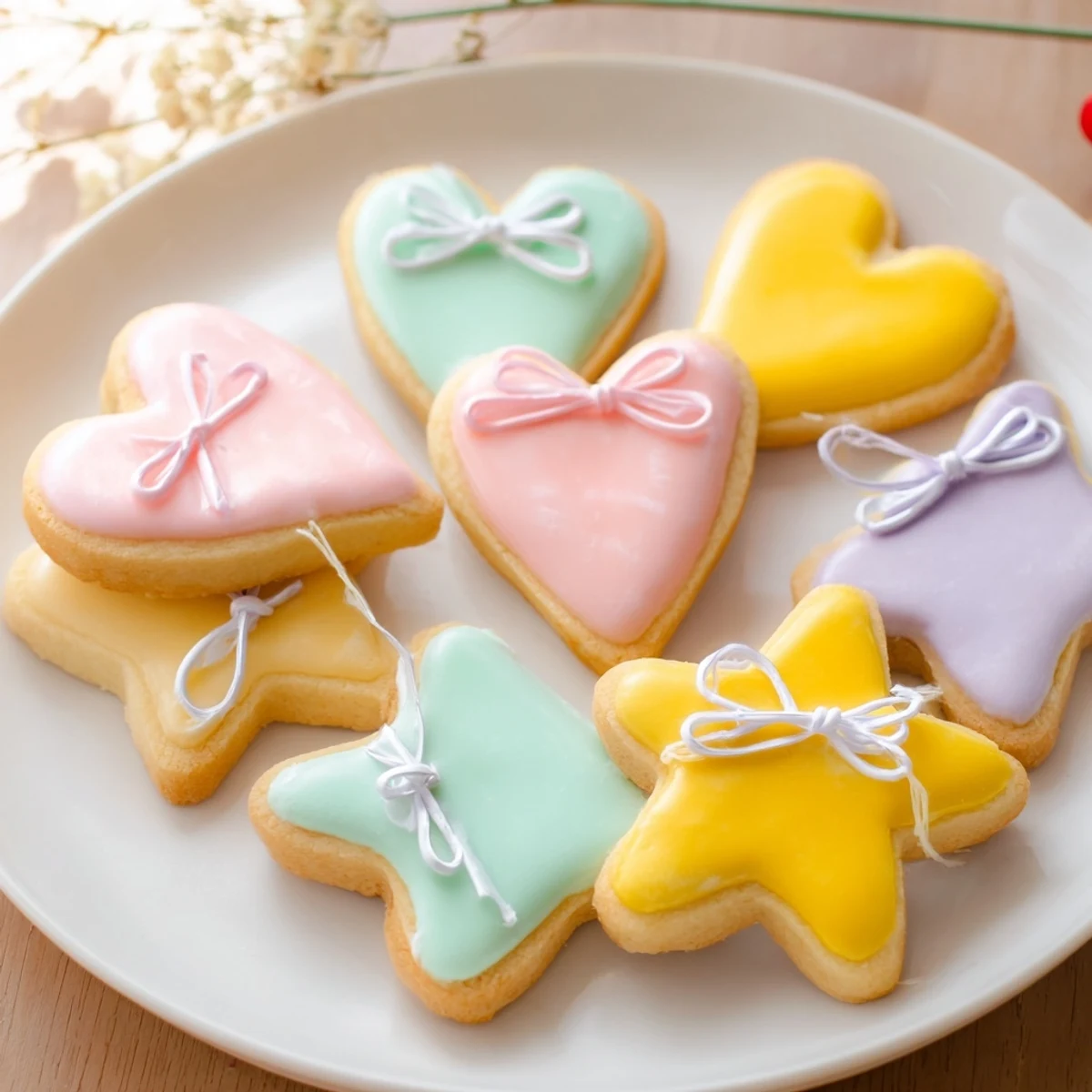 These charming Mignonneries Coeurs et Étoiles, dusted with powdered sugar, await a festive ribbon to complete the look.
