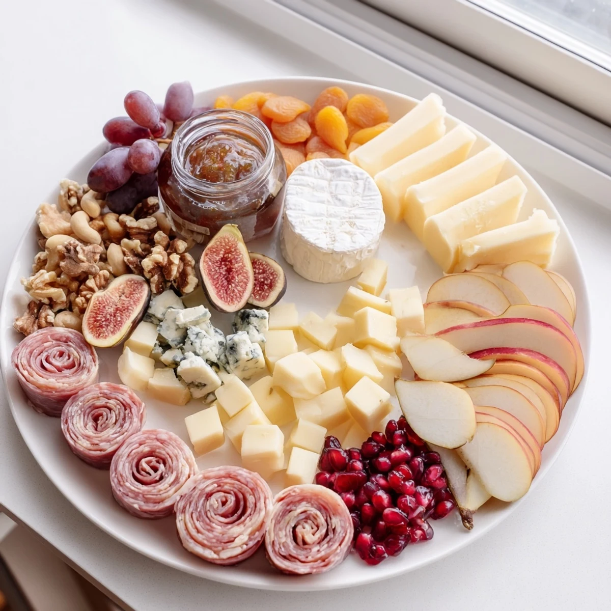 This Moments Magiques Plateau Bonne Année 2026 appetizer features perfectly arranged French cheeses and festive garnishes.
