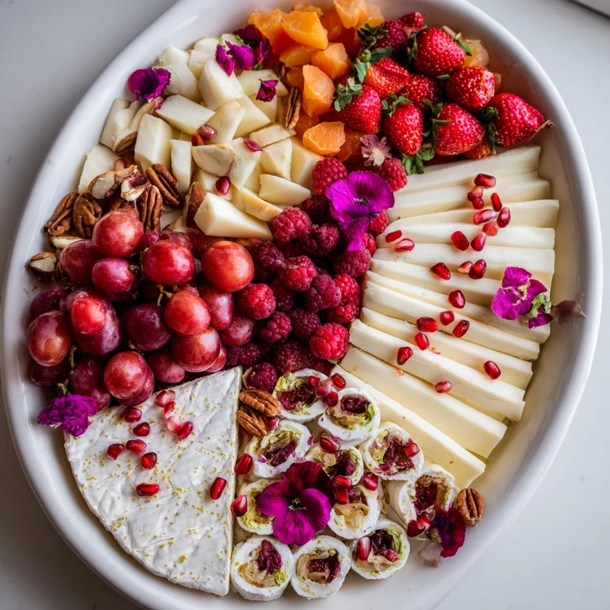 Sweet and savory flavors blend in this elegant Rose Garden Romantic Platter, perfect for a picnic spread.