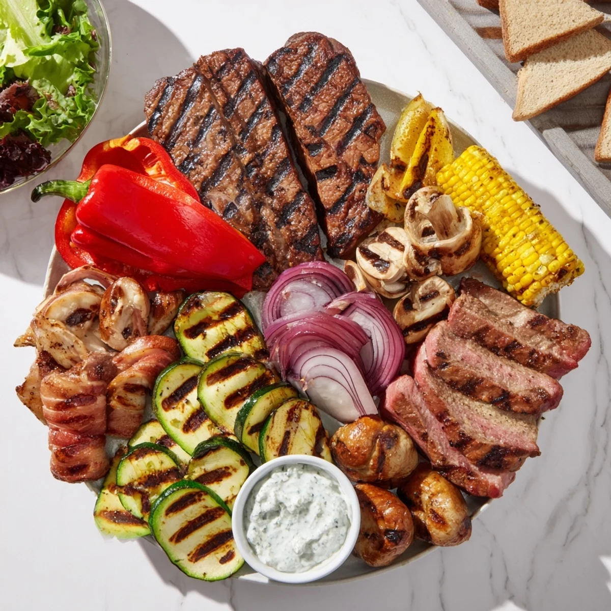 Grilled beef, pork, and chicken star in this Backyard BBQ Companion, perfect for summer gatherings.