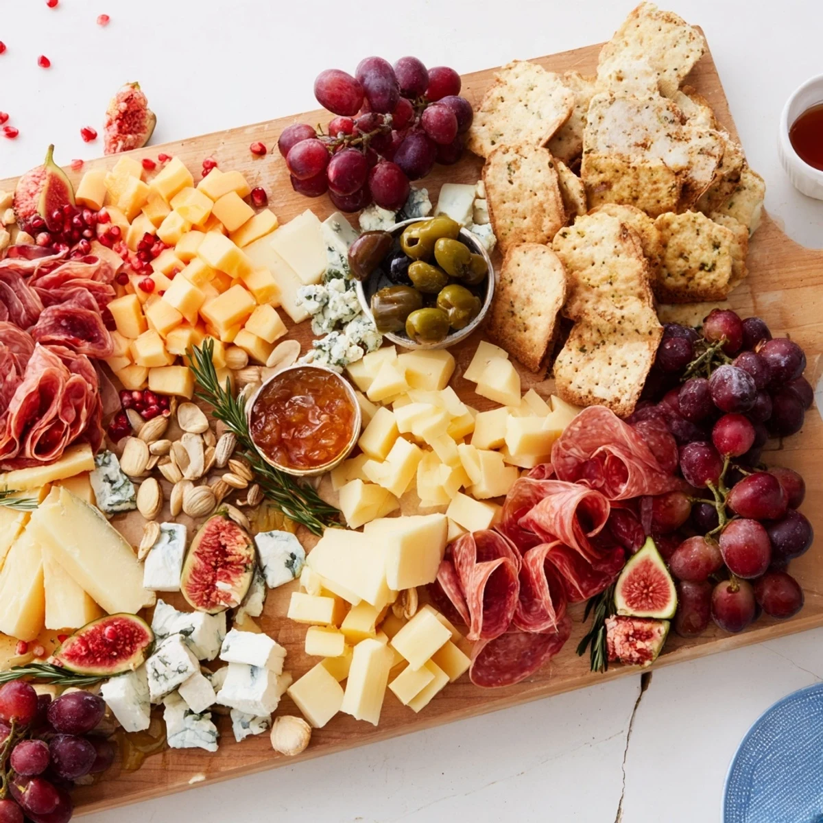 Elegantly arranged "Final Curtain" appetizer, with overflowing cheeses, fruits, and meats ready to be enjoyed.