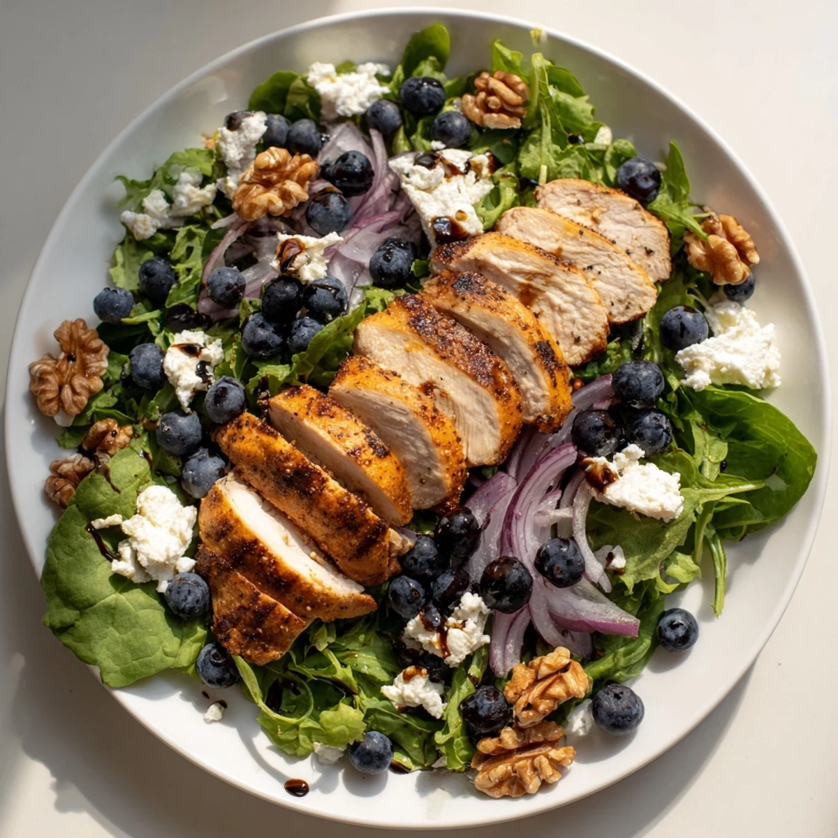Enjoy the delicious blend of flavors in this easy Blueberry Goat Cheese Chicken Salad, perfectly plated!