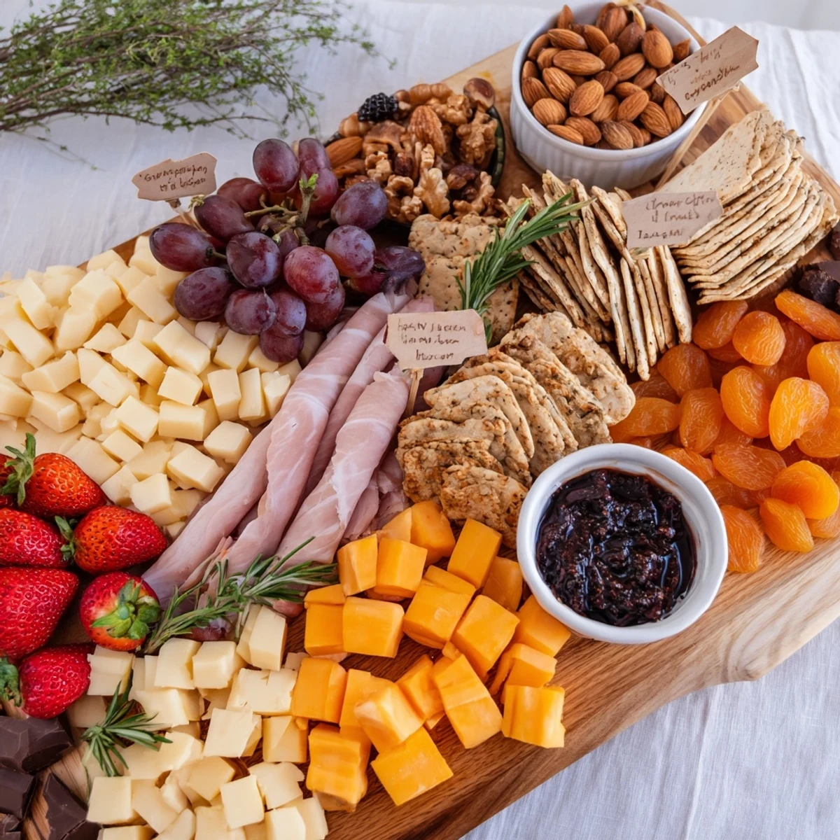 Anniversary Heirloom Arrangement: A charcuterie board with brie, memories, and fresh strawberries ready to eat.
