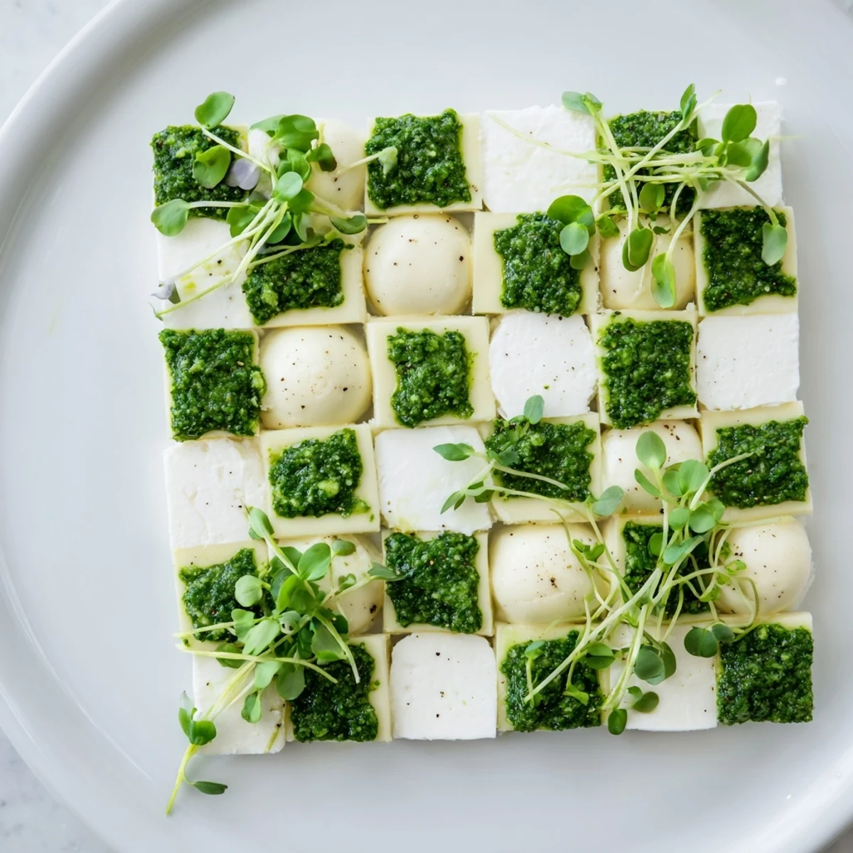 This Checkerboard Garden shows alternating squares of creamy cheeses, seasoned to perfection.