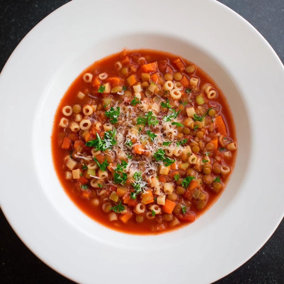 Ditalini Lentil Tomato Broth