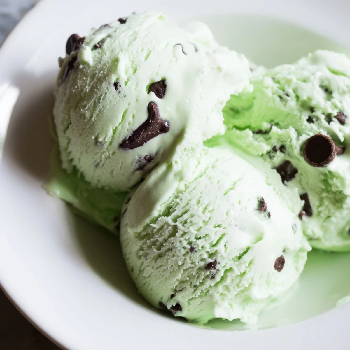 Refreshing summer treat: a bowl of Mint Chocolate Chip Ice Cream, with visible mint flecks throughout.