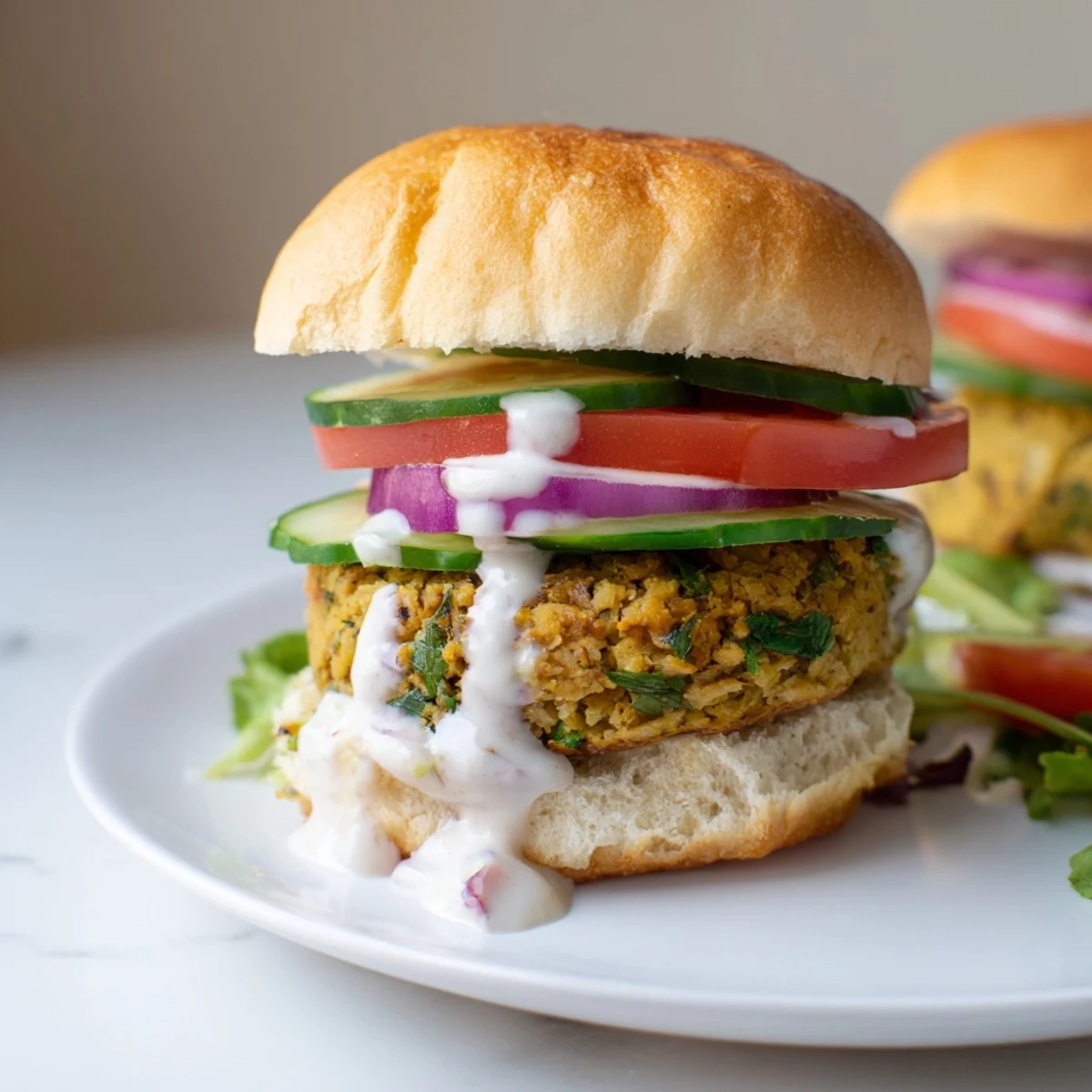 A close-up of delicious baked falafel sliders, perfect for a vegetarian meal, ready to be enjoyed.