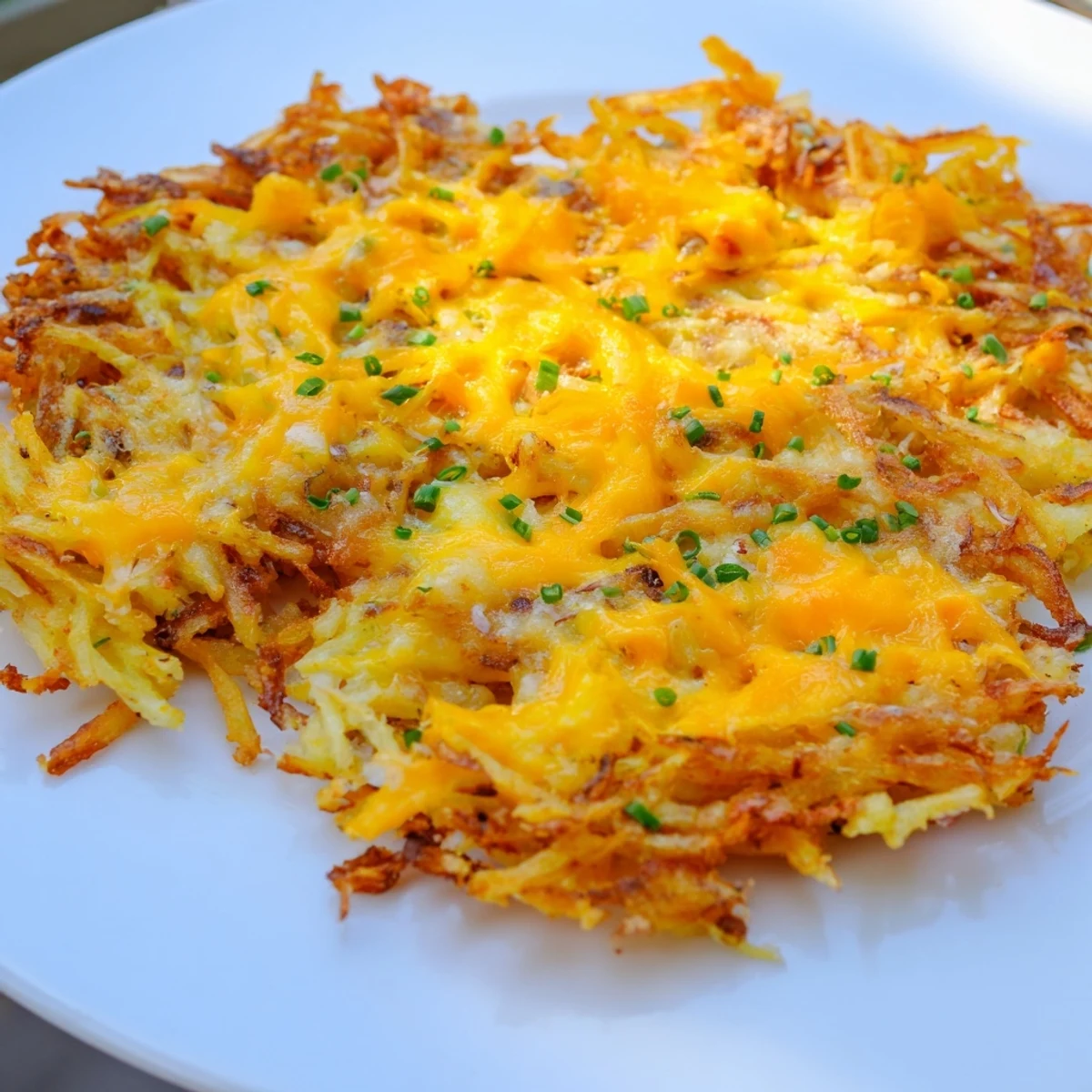 Golden and crispy Cheesy Hash Brown Waffles, studded with cheddar, ready to be enjoyed with sour cream.