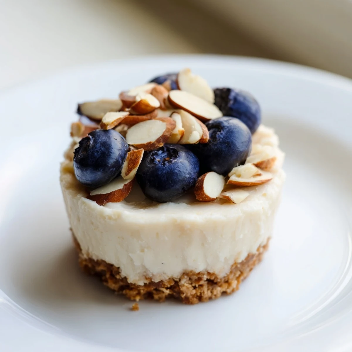 See the layers of the Protein Cheesecake Cups: crunchy base, creamy filling, and vibrant berry toppings.