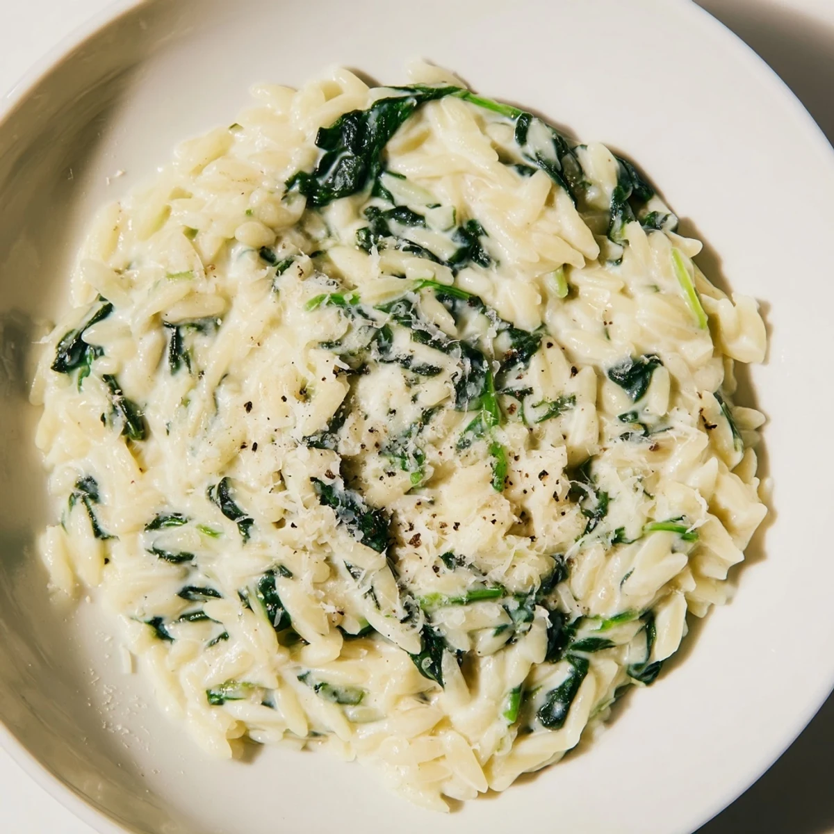 Fresh spinach blends into this creamy Creamy Spinach Orzo, offering a vibrant, flavorful, and easy weeknight meal.