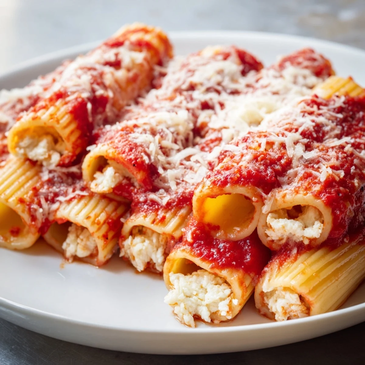 Golden, bubbly Honeycomb Pasta Bake ready to serve, with melting cheese and rich marinara sauce.