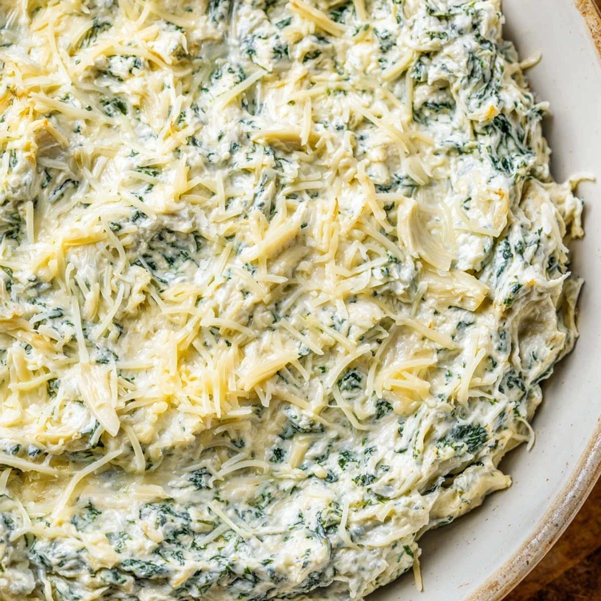 A delicious bowl of spinach artichoke dip, perfect for parties or game night snacks.