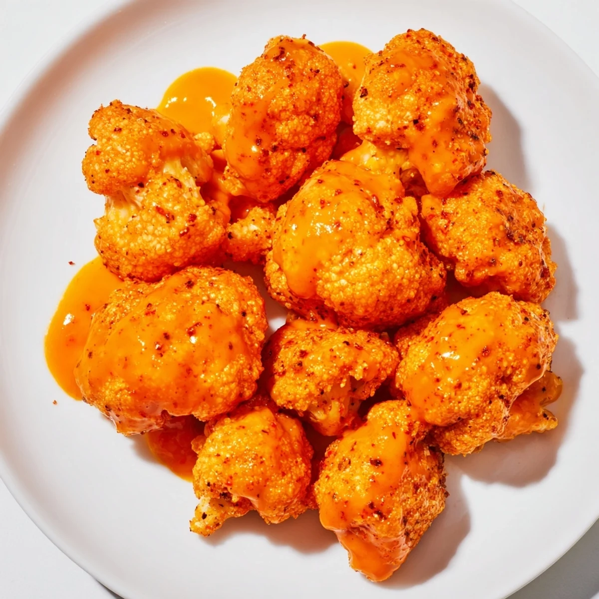 Crispy, flavorful Buffalo Cauliflower Bites coated in a spicy sauce, perfect for a party appetizer.