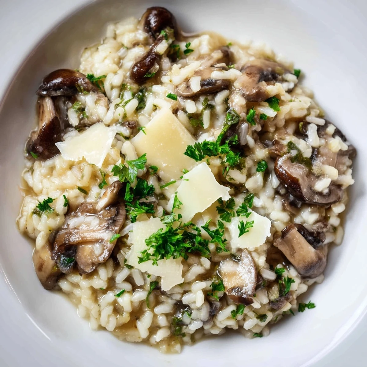 Creamy Italian Mushroom Risotto, showcasing Arborio rice and tender mushrooms, perfect for a cozy dinner.