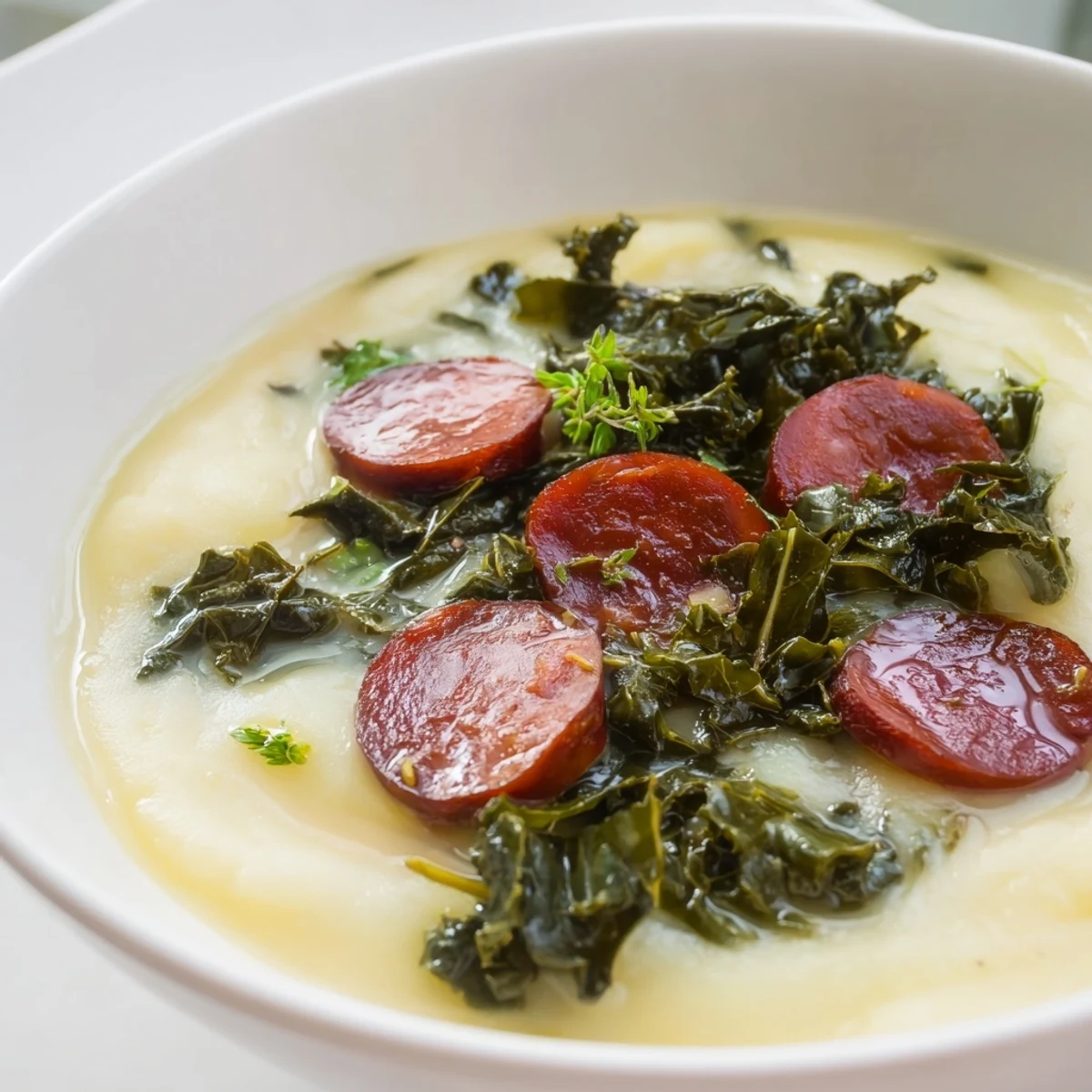 Delicious and warming Portuguese Caldo Verde: a comforting bowl of soup, perfect for cold days.