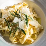 Delectable Healthy Creamy Pumpkin Sage Holiday Pasta: golden sauce coats the pasta, with fresh sage leaves as garnish.