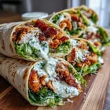 Tender breaded chicken nestled in romaine and Caesar dressing for tasty wraps.