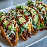 Golden fried crispy rice burger tacos, filled with savory beef and creamy toppings.