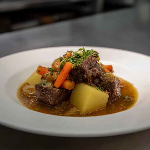 Instant Pot Beef Stew with root vegetables, steaming hot and ready to be served.