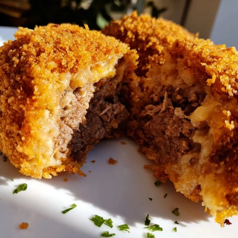Golden-brown Dutch croquettes, crispy fried and ready to eat, offer a savory beef filling.