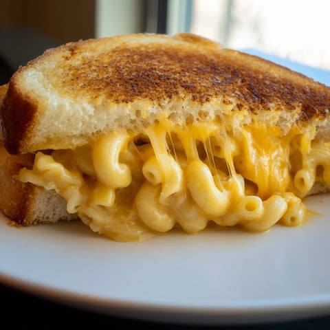 Creamy macaroni and cheese nestled between golden, buttery sourdough slices in this Mac & Cheese Grilled Cheese sandwich.