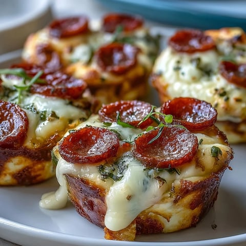 Golden-brown High-Protein Pepperoni Breakfast Cups with melted mozzarella and diced red bell peppers, fresh from the oven.