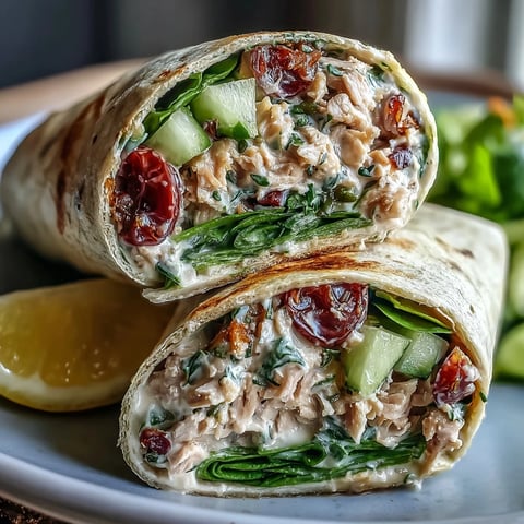 10-Minute Tuna and White Bean No-Mayo Salad Wraps with crisp veggies and zesty lemon dressing, wrapped in whole wheat tortillas for a healthy lunch.