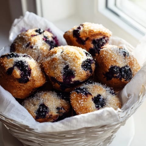 Bite-sized mini blueberry muffins, golden brown and speckled with juicy blueberries, perfect for sharing.