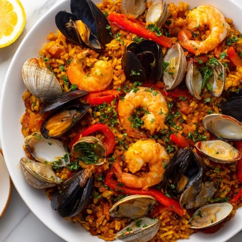 Spanish Seafood Paella Dish