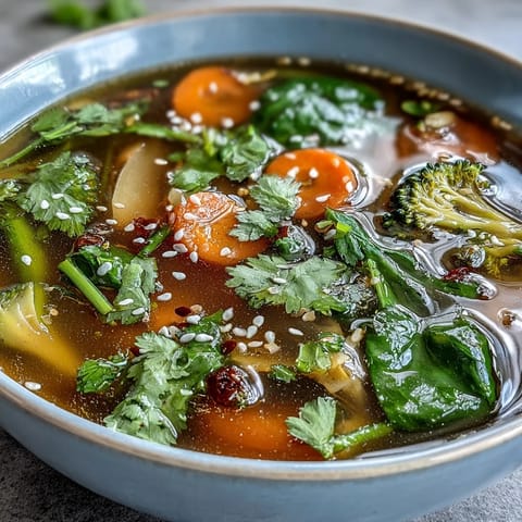 Nourishing Collagen-Boosting Broth Bowl brimming with vibrant vegetables and warming ginger.