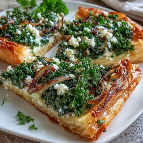 A close-up of baked Feta and Kale Börek reveals a savory, cheesy interior next to fresh salad.