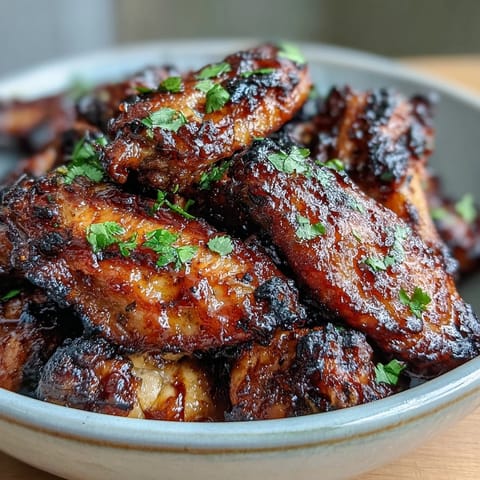 Sticky Guava BBQ Glazed Chicken Wings served on a platter with fresh cilantro garnish.