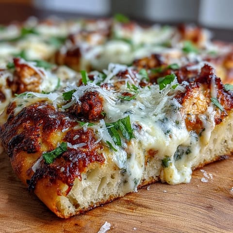 Garlic Naan Chicken Caesar Pizzas topped with melty mozzarella and fresh romaine on a plate