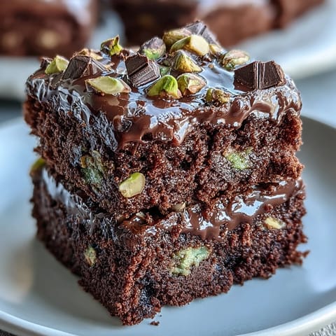 Decadent chocolate cake loaded with roasted pistachios, inspired by Dubai chocolate bars, offering a dense and indulgent treat for any time of day.