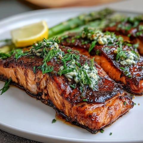 Garlic Butter Salmon with Asparagus, roasted to perfection with bright lemon slices and tender green spears, creates a healthy, aromatic main dish.